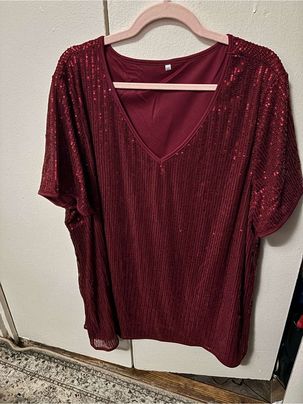 Burgundy Sequin Short Sleeve Top